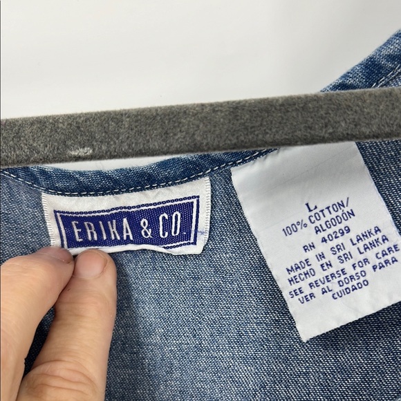 Erika & Co vintage Blue leaf/floral embroidered, Embellished midi denim dress - Picture 4 of 9